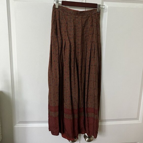 Vintage Silk Midi Skirt Womens Paisley Pleated 70s Made in USA Boho Hippie - Picture 2 of 9
